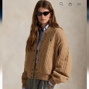 NWT Polo Ralph Lauren Cashmere Wool Cable Knit Sweater Bomber Jacket  XS